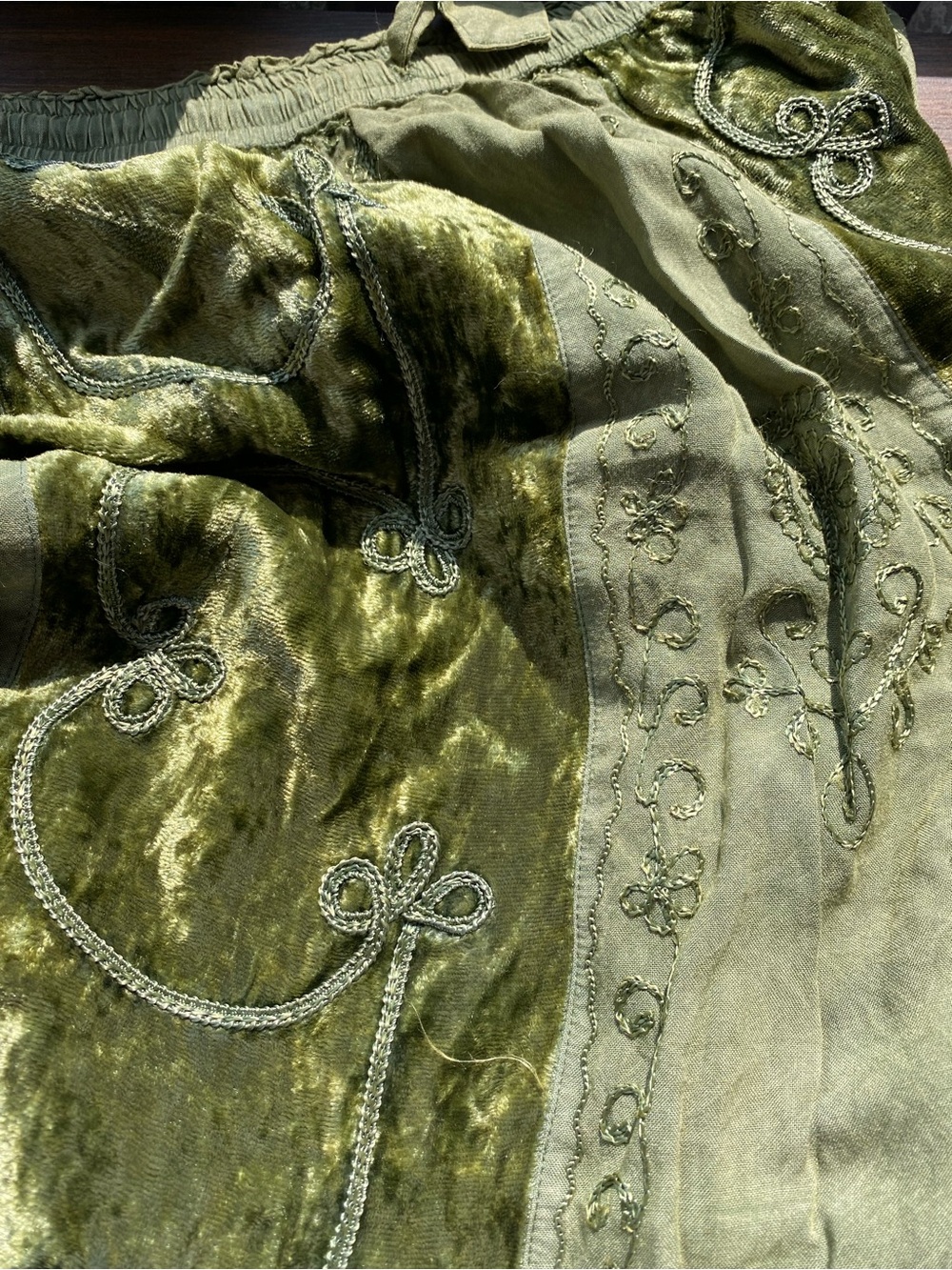 EARTHBOUND Olive Panel Velvet Maxi Skirt - Picture 7 of 10